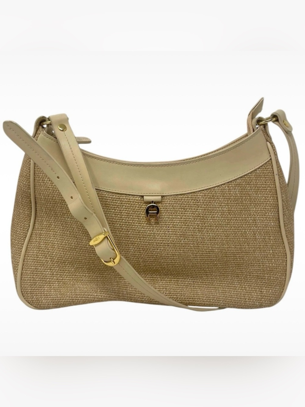 Etienne Aigner Woven Shoulder Bag Purse Tan With Goldtone Hardware Classic